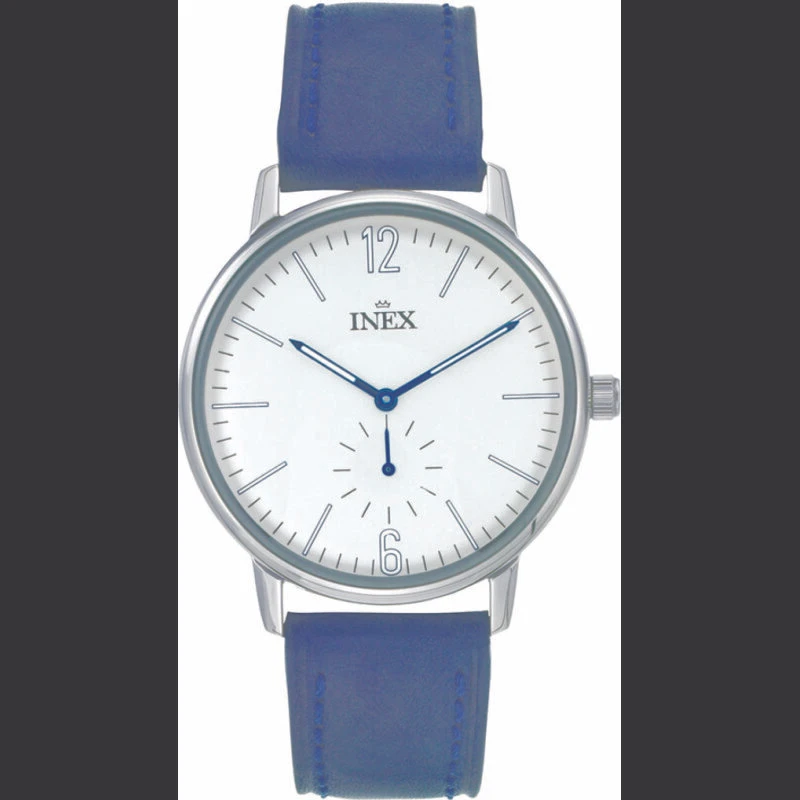 Inex A69498S4I herreur – rustfrit stål, hvid skive, blå læder
