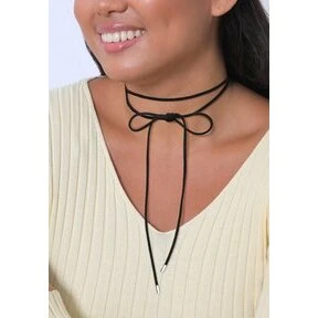 Elli Choker Bow 36 cm – sort kunstlæder med 925 Sterling