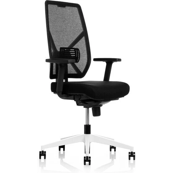 For_U kontorstol sort netryg med armlæn og hvidt understel