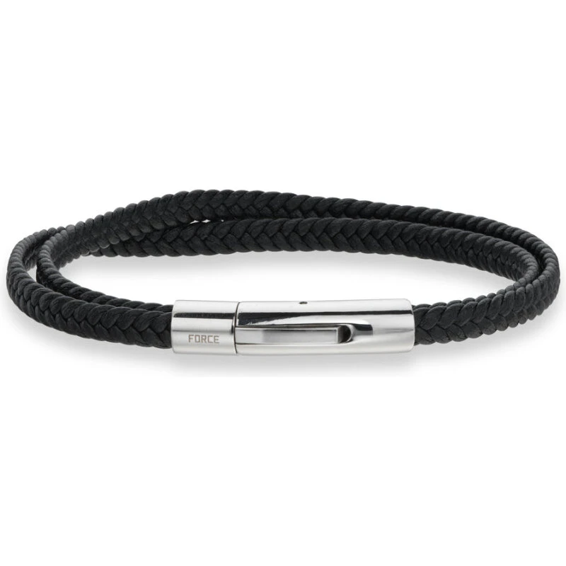 Scrouples FORCE herrearmånd i flettet sort læder 03431A (21 cm)