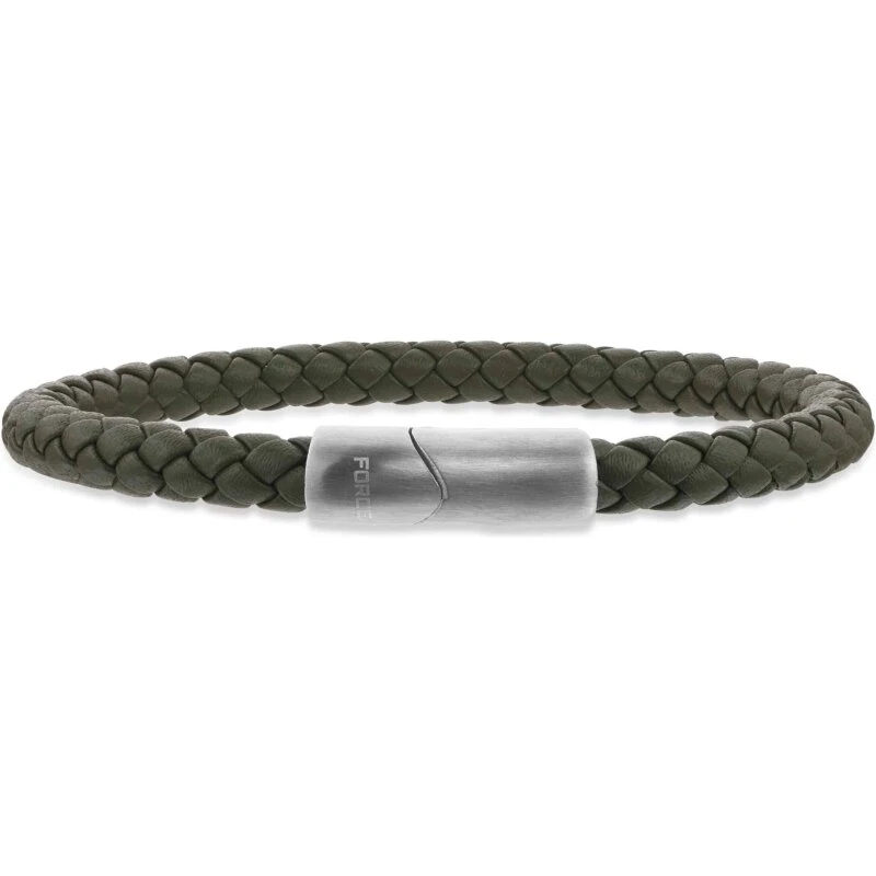 Scrouples Force herrearmbånd i grønt flettet læder 21 cm - 03511A,M