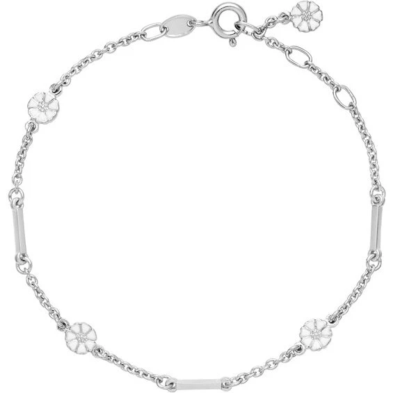 Lund Copenhagen Marguerit armbånd 925 sølv, hvid emalje 17-19 cm