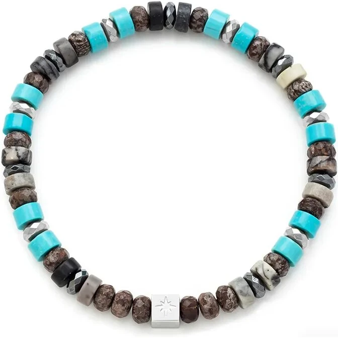 SAMIE Matheo armbånd i turkis og mørke sten, 17/19 cm