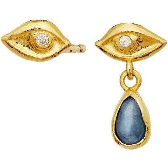 Maanesten Louise øreringe, forgyldt sterlingsølv med blå kyanit