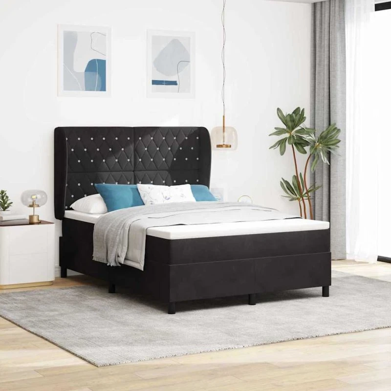 vidaXL Boxspring seng med madras Sort Fløjl 190 x 140 cm