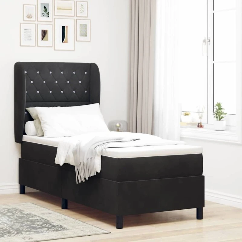 vidaXL Boxspring seng med madras, Sort Fløjl, 200 x 80 cm