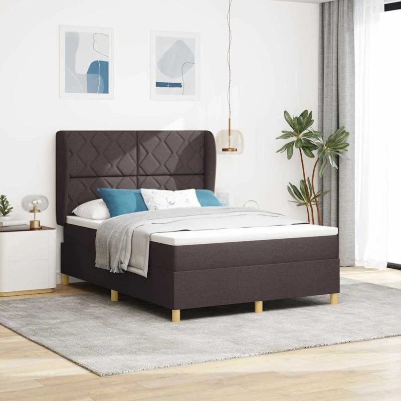 vidaXL Box spring seng med hovedgærde, mørk brun, 190 x 140 cm