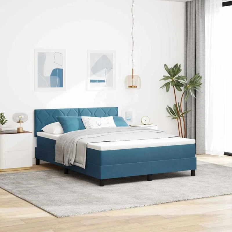 vidaXL Boxspring seng med hovedgærde, mørk blå fløjl, 140x190 cm