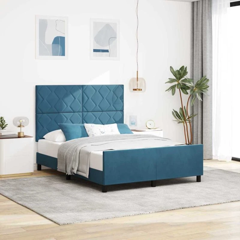 vidaXL Box spring seng med hovedgærde, mørk blå fløjl, 140x190 cm