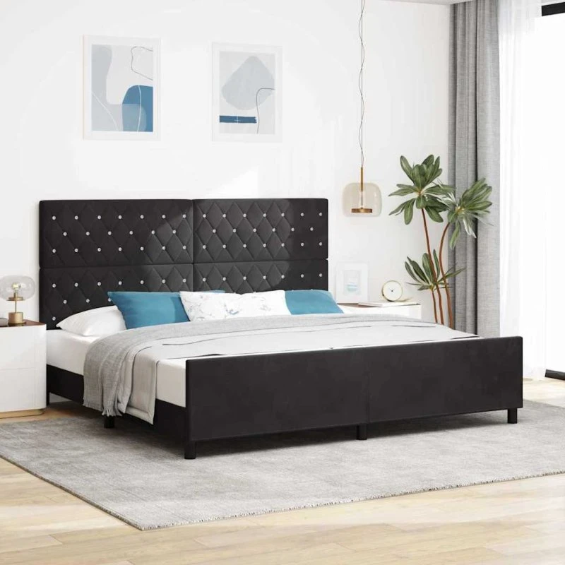 vidaXL Box spring seng med hovedgærde, Sort Fløjl, 200 x 200 cm