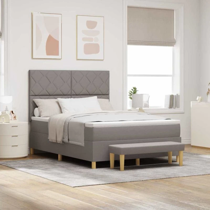 vidaXL Box spring seng med topmadras, Gråbrun, 200 x 140 cm