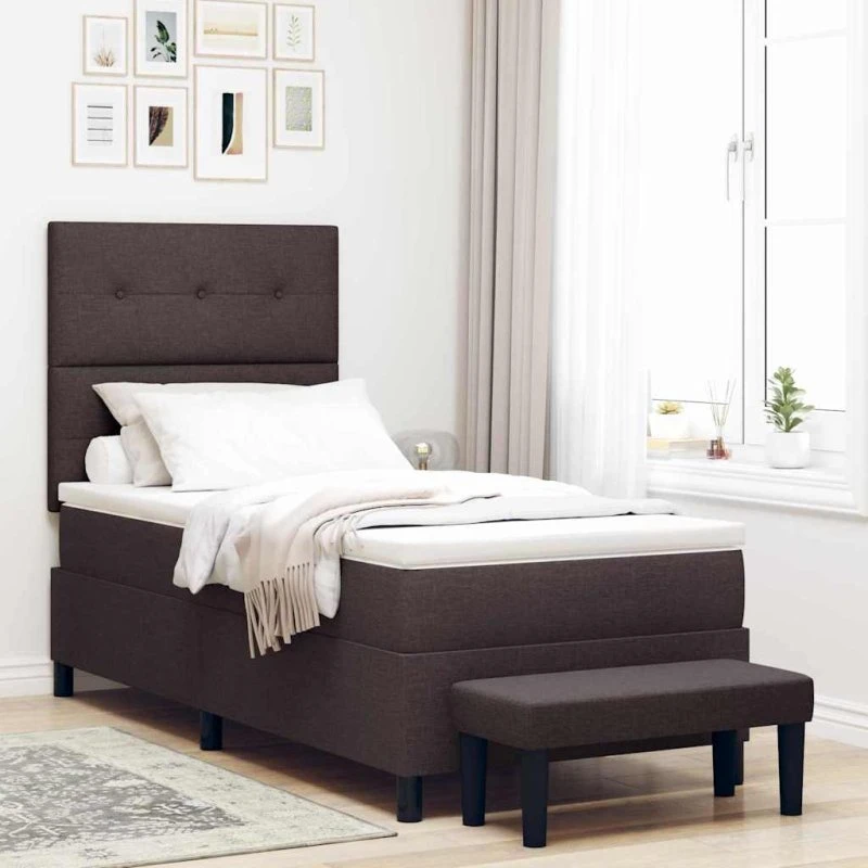 vidaXL Box spring seng med hovedgærde, Mørk Brun, 100 x 200 cm