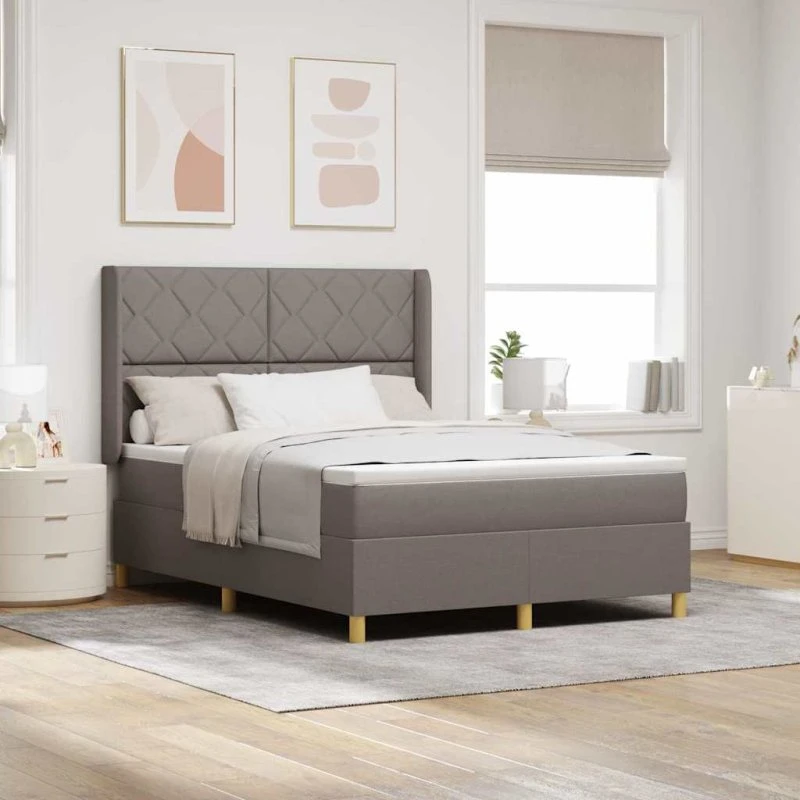 vidaXL Box spring seng med LED-lys 140x190 cm Gråbrun