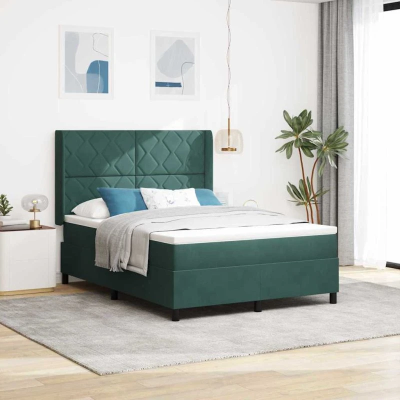 vidaXL Box spring seng med hovedgærde 160 x 200 cm Mørkegrøn Fløjl