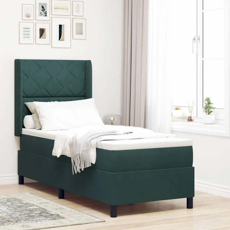 vidaXL Box spring seng med hovedgærde, Mørkegrøn Fløjl, 80 x 200 cm