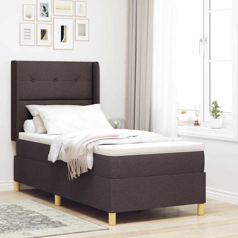 vidaXL Box spring seng med hovedgærde, Mørk Brun, 100 x 200 cm