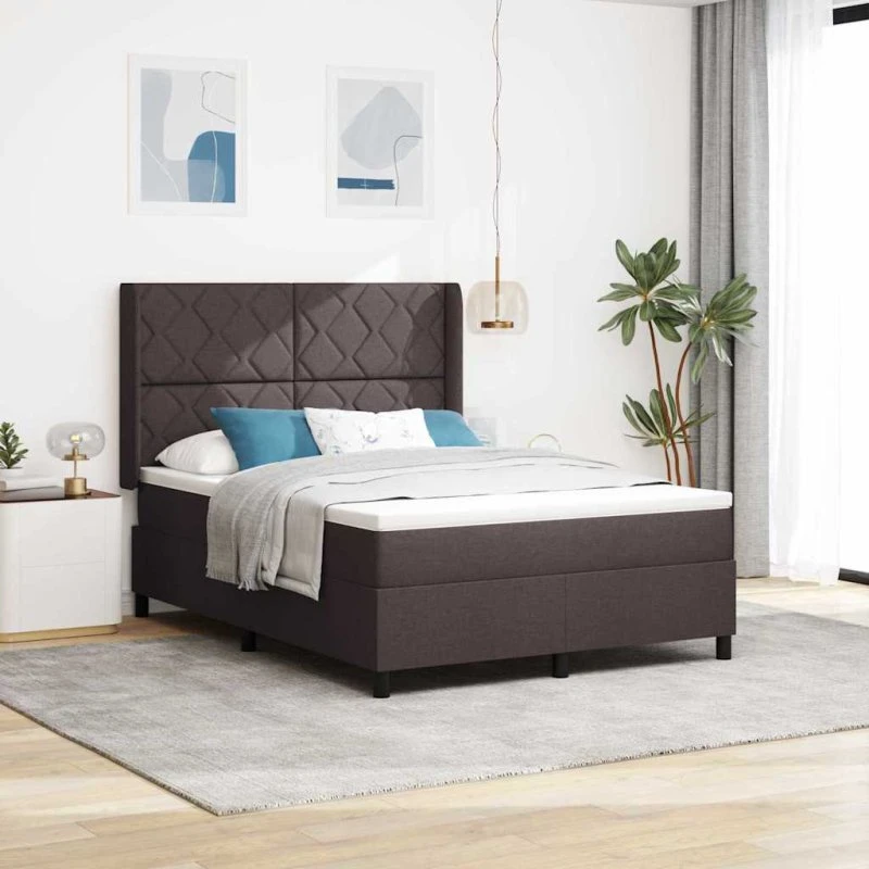 vidaXL Boxspring seng med pude, mørk brun, 200 x 140 cm