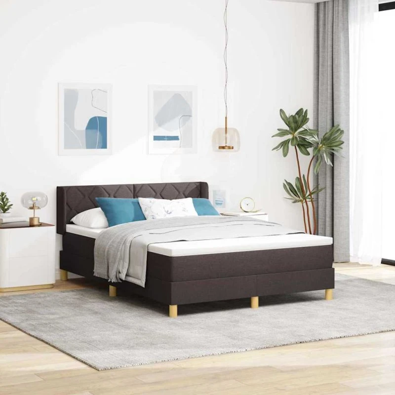 vidaXL Box spring seng med hovedgærde, Mørk Brun, 190 x 140 cm