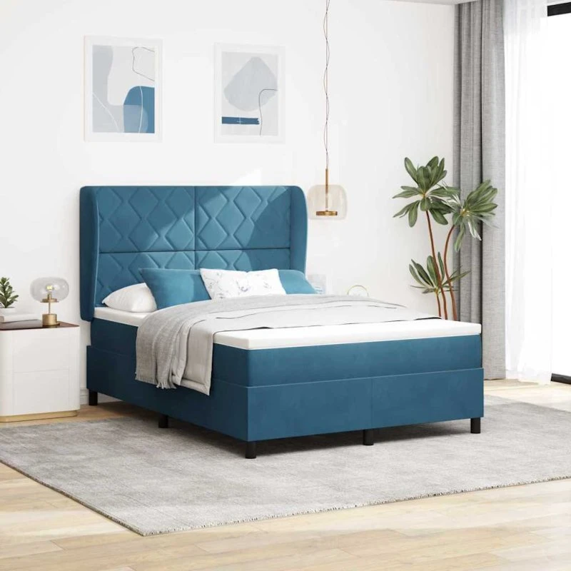 vidaXL Boxspring seng med hovedgærde, mørk blå fløjl, 200x140 cm