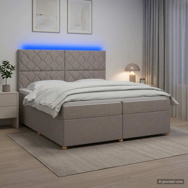 vidaXL Boxmadras med topmadras og LED, Gråbrun, 200 x 200 cm