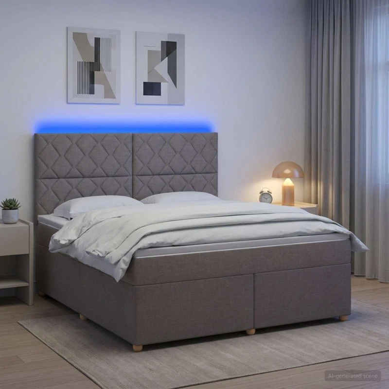 vidaXL Boxmadras med topmadras og LED, Gråbrun, 160 x 200 cm