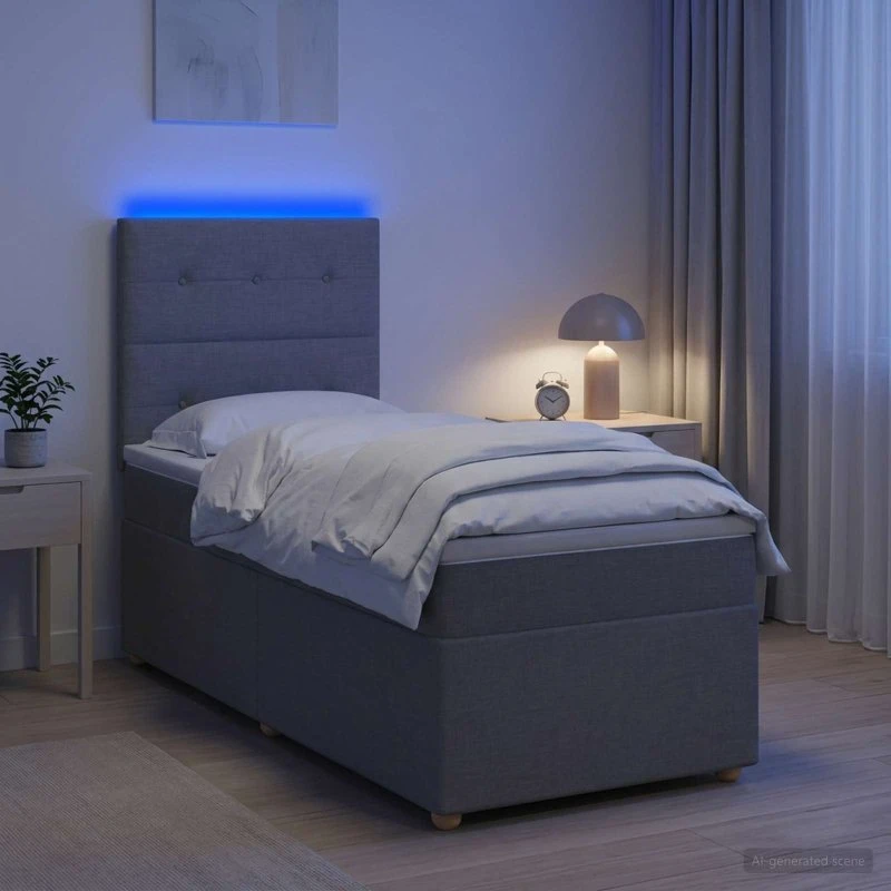 vidaXL Boxmadras med topmadras og LED, Lysegrå, 100 x 200 cm