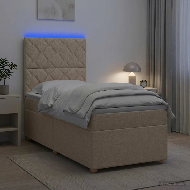 vidaXL Boxmadras med topmadras og LED, 90 x 200 cm, Cremefarvet