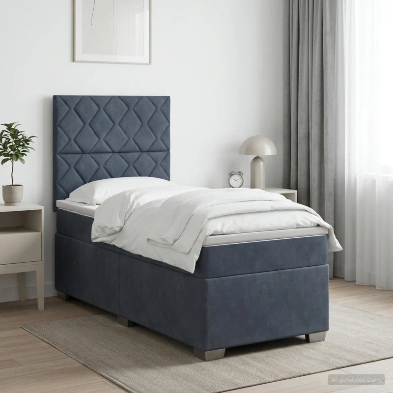 vidaXL Box Spring Seng med LED og madras, mørkegrå fløjl, 90x190 cm
