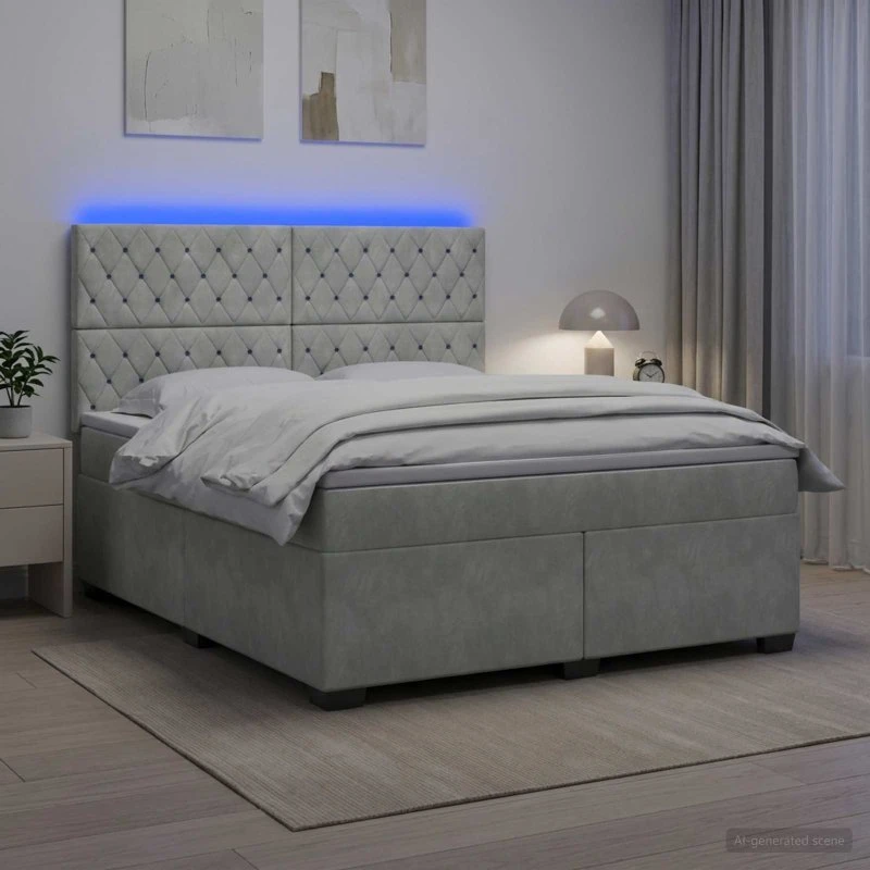 vidaXL Boxmadras med topmadras 180 x 200 cm Lysegrå Fløjl