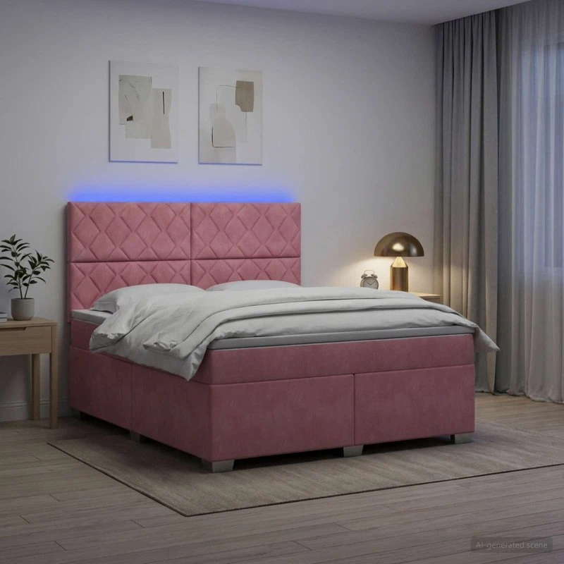 vidaXL Boxmadras med topmadras Lyserød Fløjl 160 x 200 cm