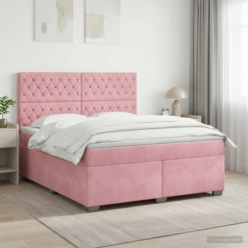 vidaXL Boxmadras med topmadras Lyserød Fløjl 140 x 200 cm