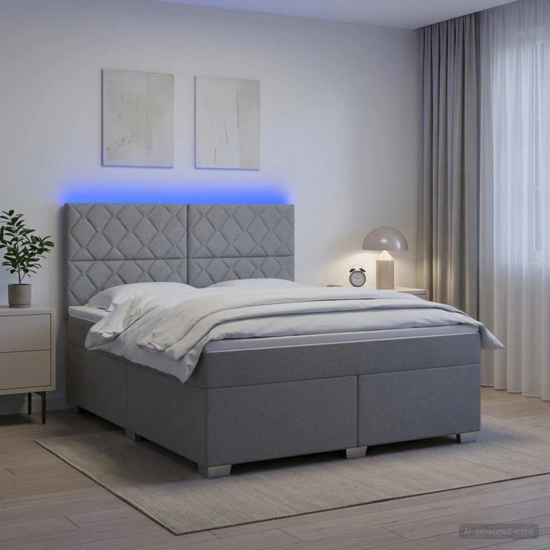 vidaXL Boxmadras med topmadras og LED, Lysegrå, 160 x 200 cm