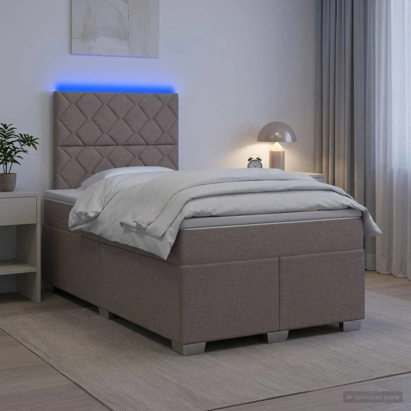 vidaXL Boksmadras med topmadras og LED - Gråbrun 120 x 190 cm
