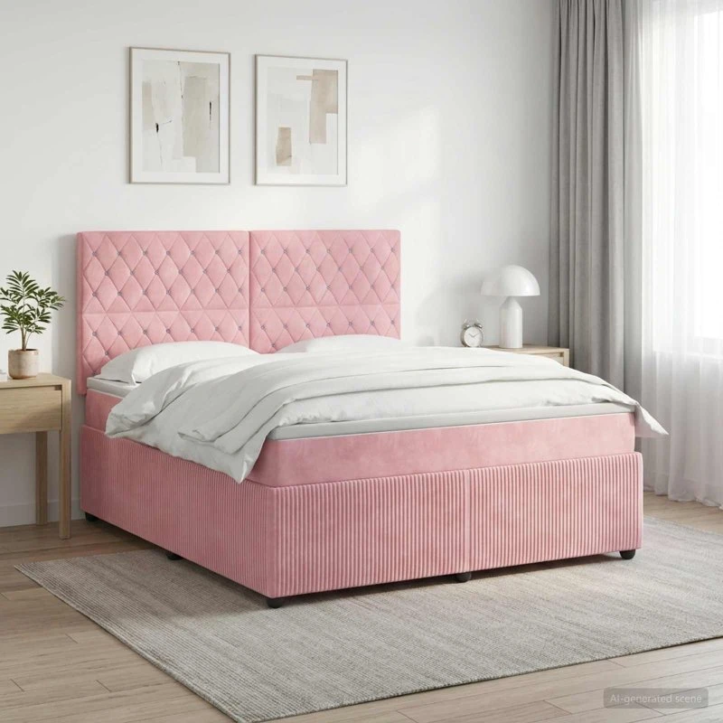 vidaXL Boxmadras med topmadras Lyserød Fløjl 140 x 200 cm