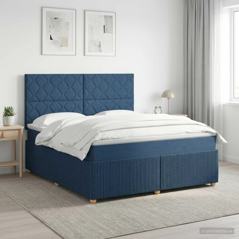 vidaXL Boxmadras med topmadras og hovedgærde, Blå, 140 x 200 cm