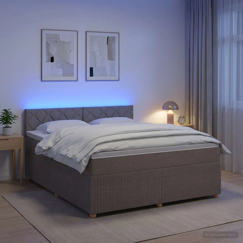 vidaXL Boxmadras med topmadras og LED, Gråbrun, 180 x 200 cm