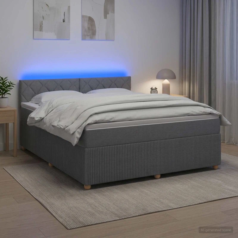 vidaXL Boxmadras med topmadras og LED, Lysegrå, 160 x 200 cm