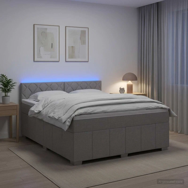 vidaXL Boxmadras med topmadras og LED, Lysegrå, 140 x 190 cm