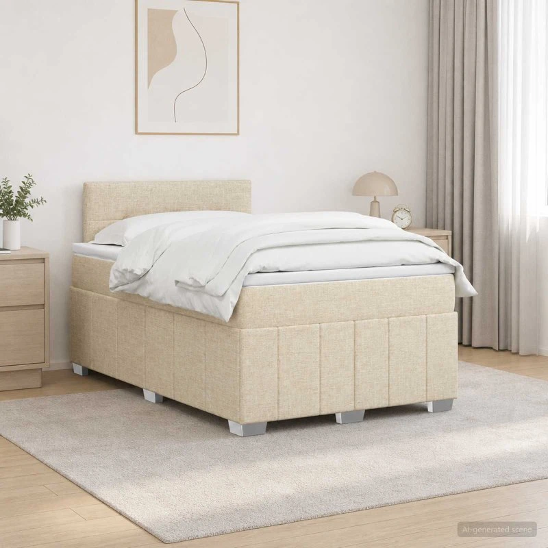 vidaXL Boxmadras med topmadras og LED, Cremefarvet 120 x 190 cm