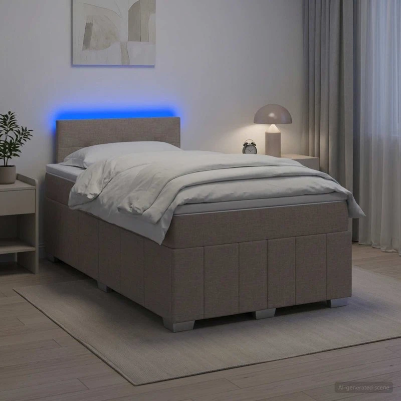 vidaXL Boxmadras med topmadras og LED, Gråbrun, 120 x 190 cm