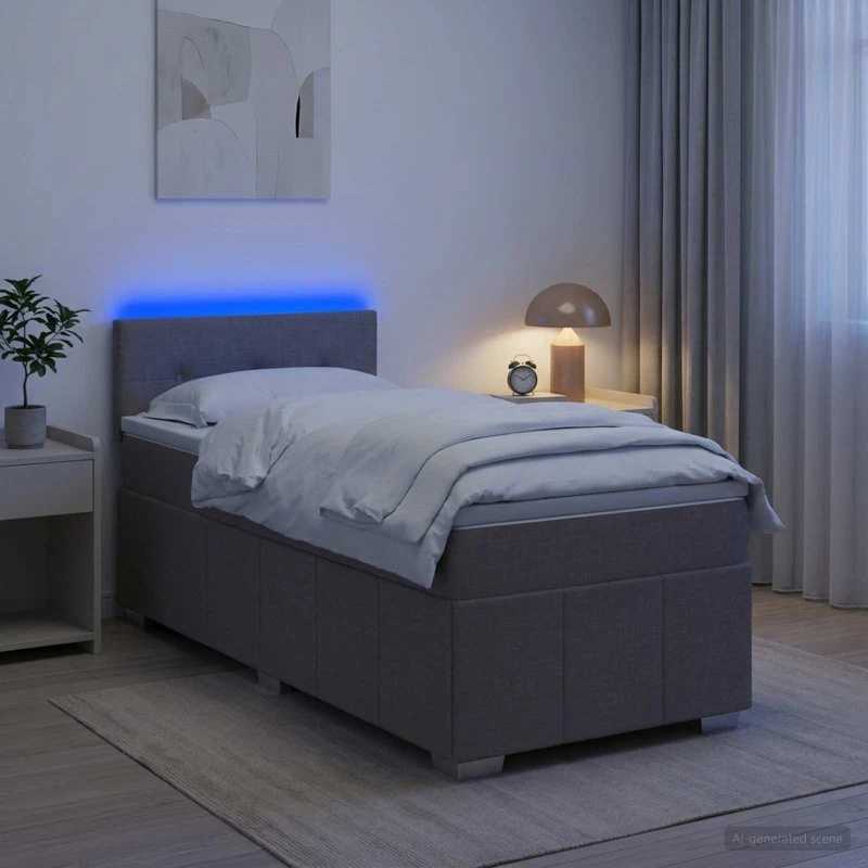 vidaXL Boksmadras med topmadras og LED, Gråbrun, 100 x 200 cm