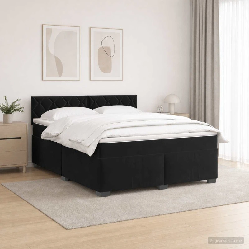 vidaXL Box Spring Seng med LED og Madras, Sort Velour, 160x200 cm
