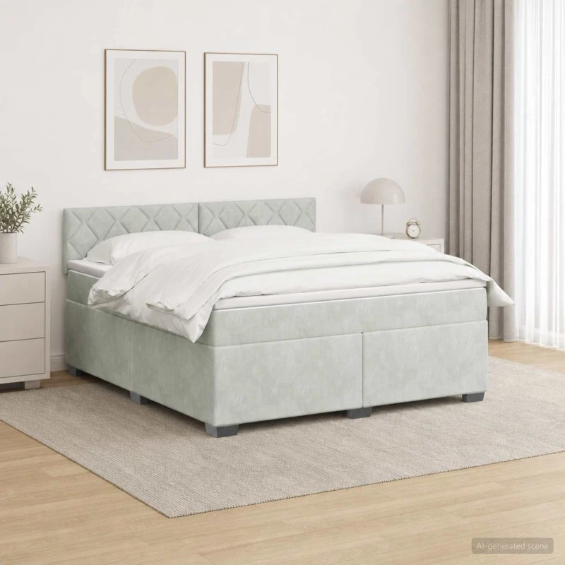 vidaXL Box Spring Seng med LED & Madras, Lysegrå Velour, 160x200 cm
