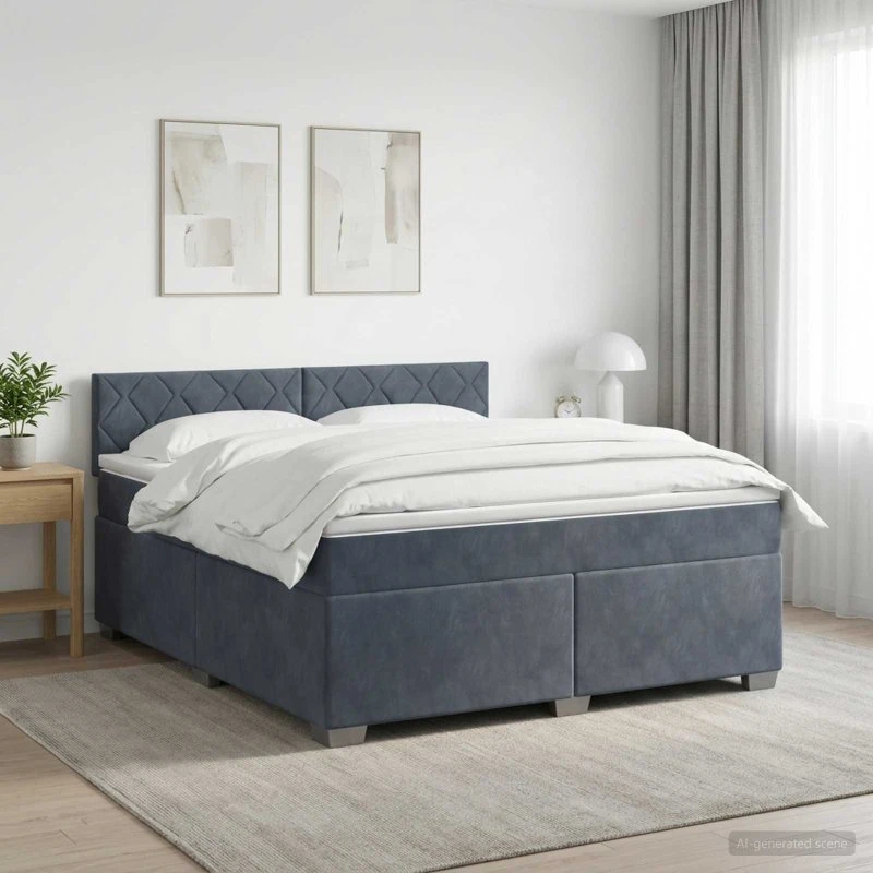 vidaXL Box Spring Seng med LED og madras, mørkegrå velour, 140x190