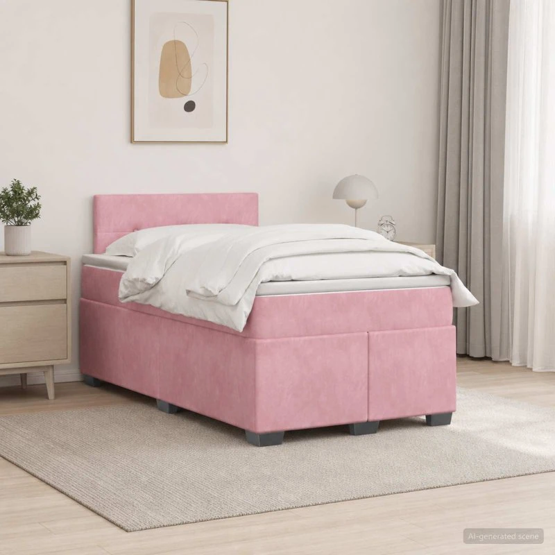 vidaXL Box Spring Seng med LED og madras, Lyserød Velour, 120x200 cm