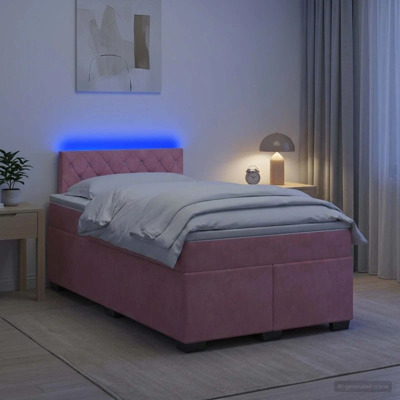 vidaXL Box Spring Seng med LED og madras, Lyserød Velour, 120x200 cm