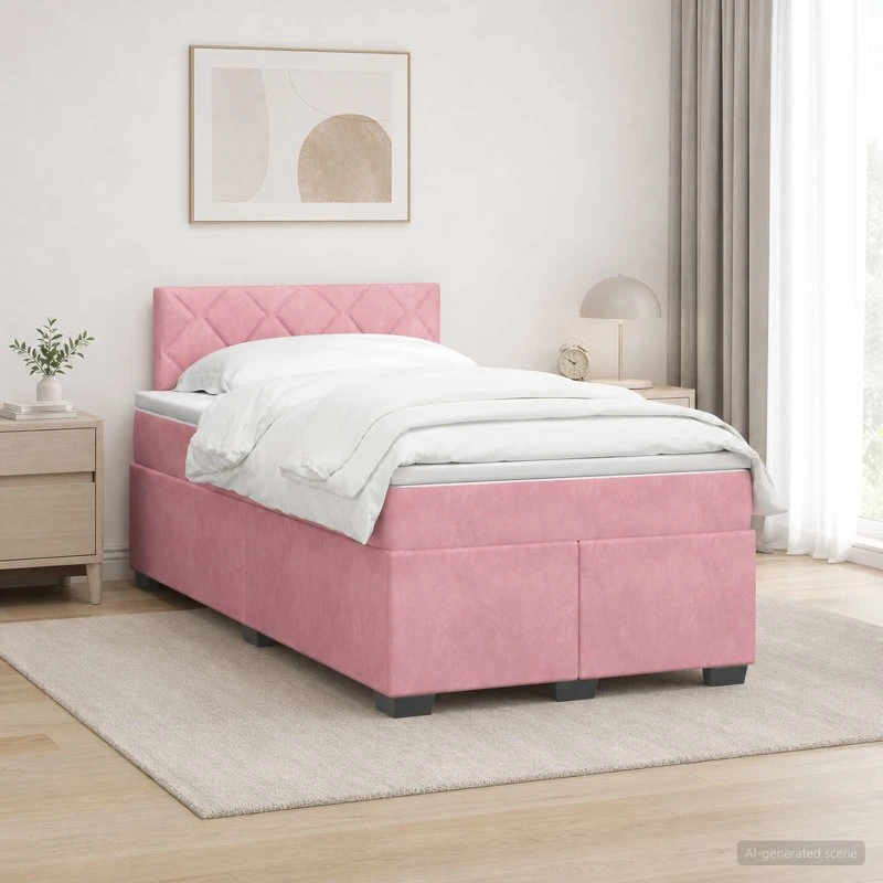 vidaXL Box Spring Seng med LED og madras, Lyserød Velour, 120x190 cm