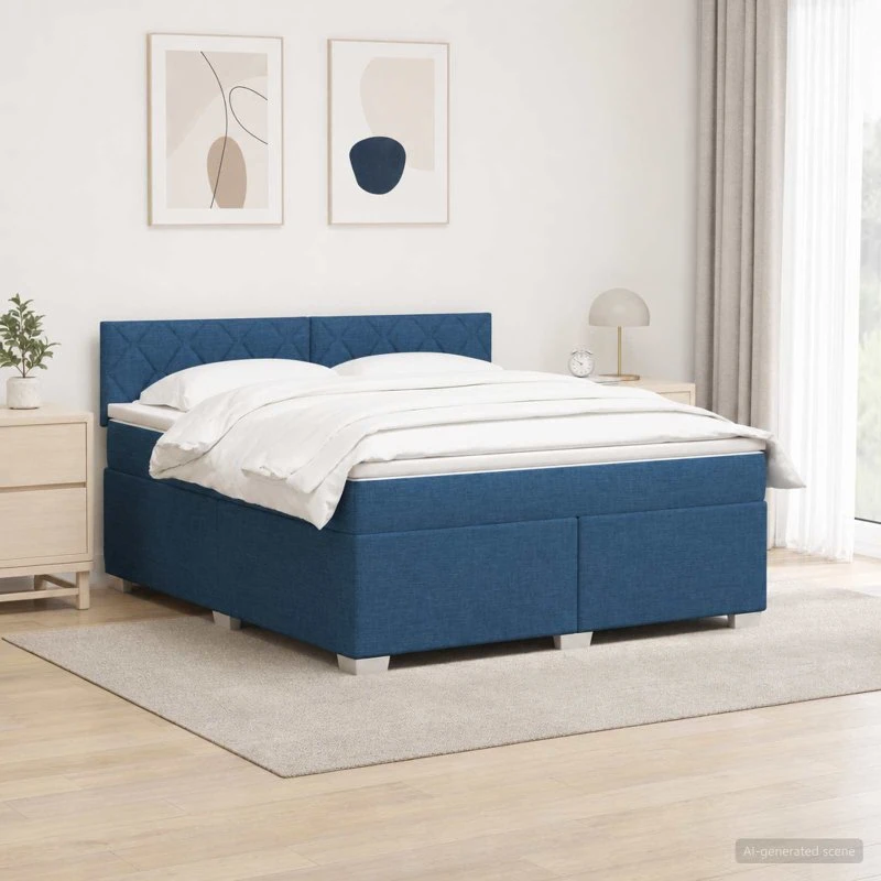 vidaXL Box Spring Seng med LED, Blå, 180 x 200 cm