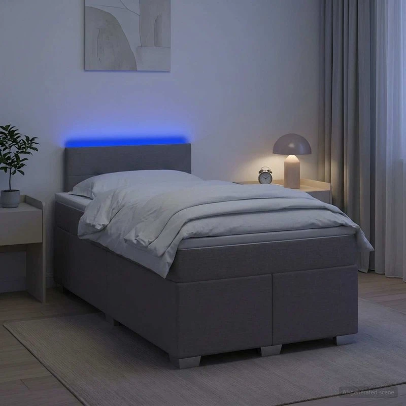 vidaXL Box Spring Seng med LED, Gråbrun, 120 x 200 cm