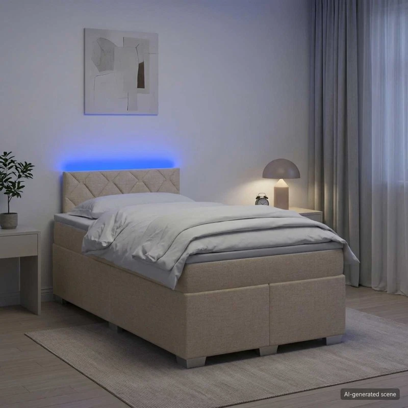vidaXL Box Spring Seng med LED, 120 x 190 cm, Cremefarvet